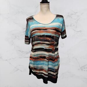 **3 for $11.00***Kensie Teal White Black Top Sheer Bottom Small Short Sleeve
